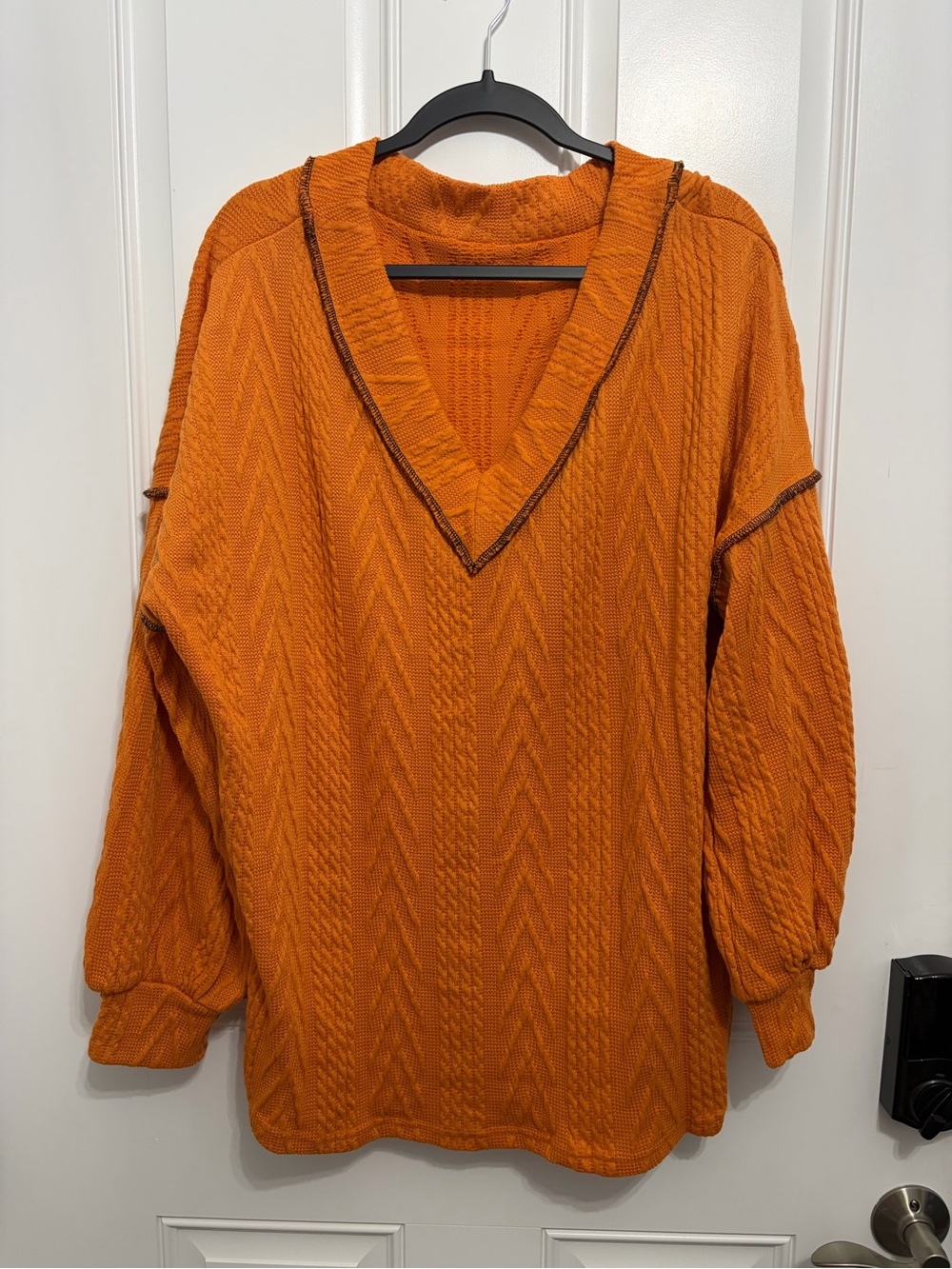 NWOT- Unbranded Cozy V-Neck Chevron Cable Knit Sweater in Rust Burnt Orange 2XL